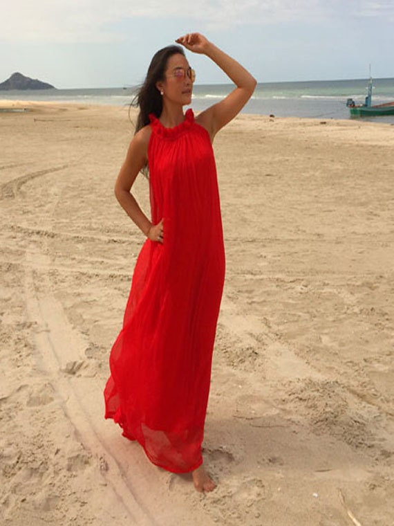 Vestido rojo vestido de gasa vestido de playa vestido de | Etsy México