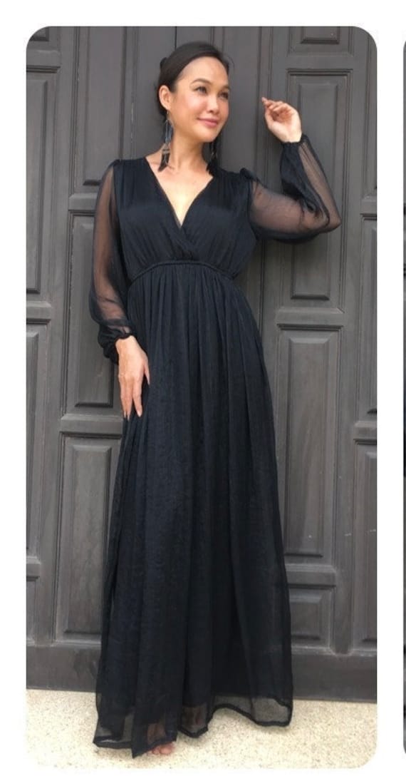Halloween Witches Zwarte jurk chiffon lange mouw v hals lange maxi jurk alle maten Etsy Nederland