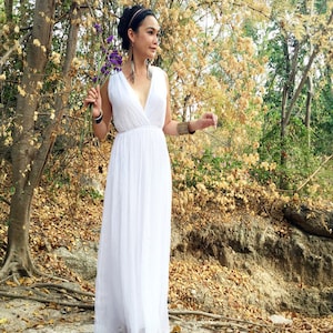 Wedding white dress V neck chiffon evening long maxi Sun dress all size