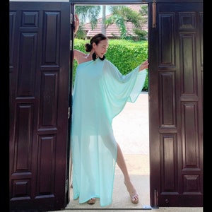 Bridesmaids one shoulder chiffon  turquoise, mint, light green  long maxi dress all size all colors