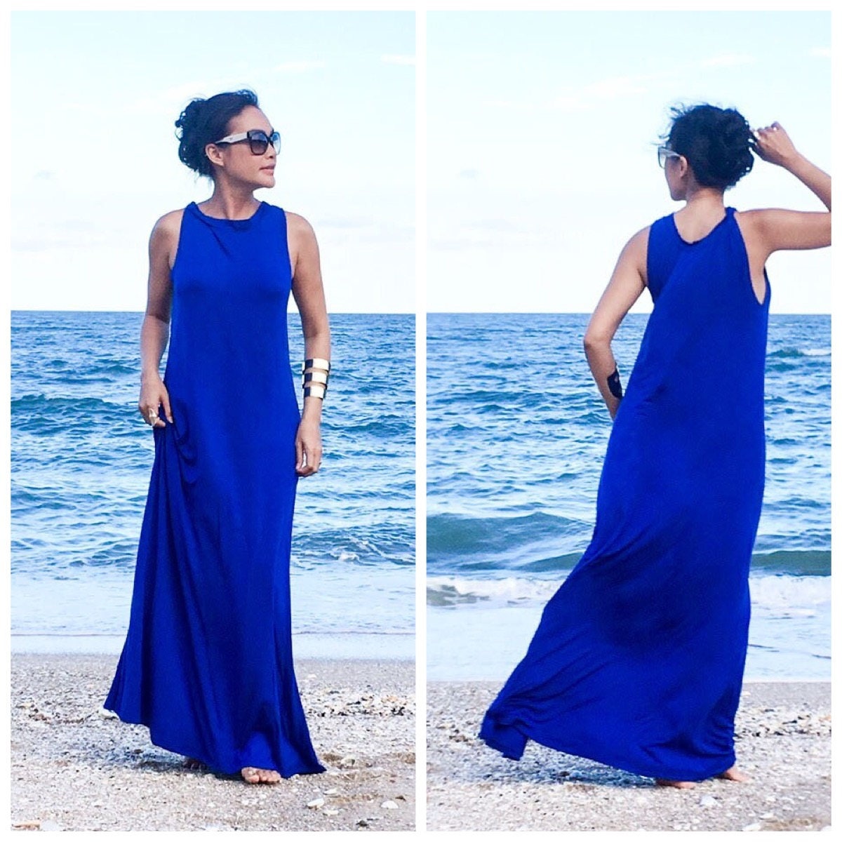 Royal blue Sleeveless Beach evening long maxi Sun dress All | Etsy