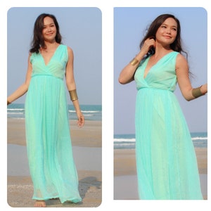 Bridemaids Turquoise green mint  V neck chiffon evening long maxi Suns all size