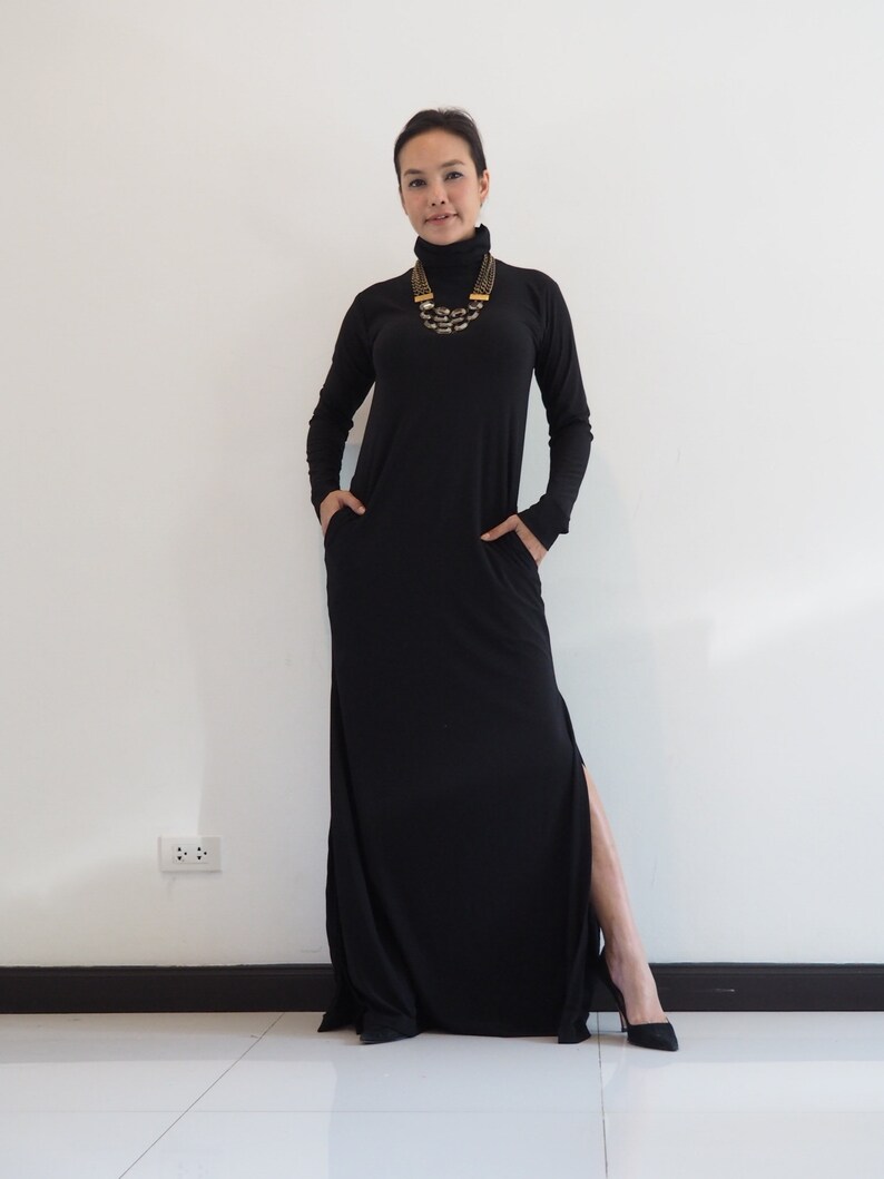 Turtleneck dressMaxi dressLong dressLong sleeve dressBlack image 2