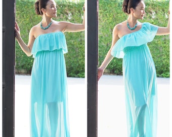 4 in 1 Bridesmaid Aqua Turquoise long maxi ,Strapless,Off shoulder,One shoulder dress , Short sleeve dress..all size