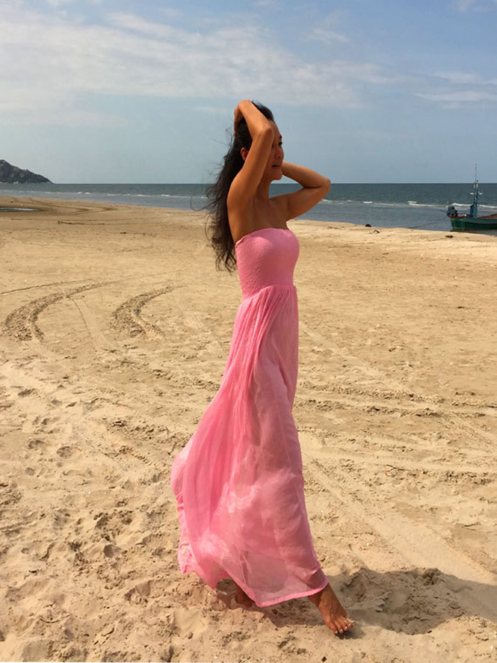 Bridesmaid Light Pink Chiffon Strapless Beach Long Maxi Dress - Etsy