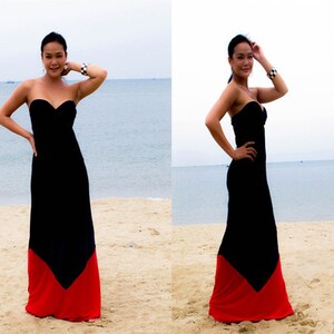 Color block Navy blue red Strapless  Beach evening long maxi Sun dress all size