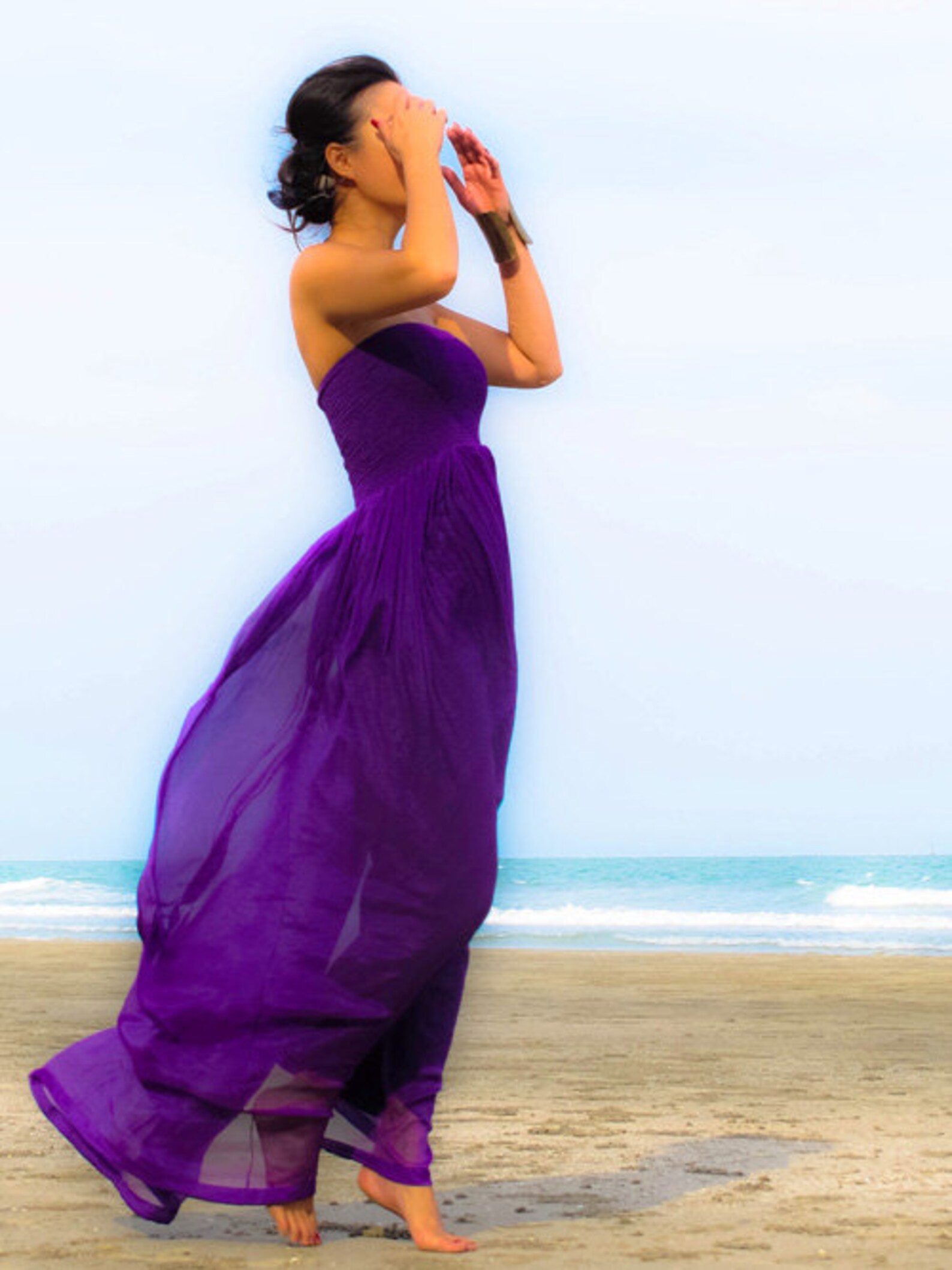 Purple Chiffon Strapless Beach Evening Long Maxi Sun Dress All - Etsy