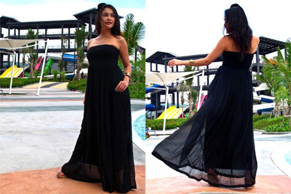 Negro gasa Strapless Beach noche largo maxi sol vestido de - Etsy México Negro gasa Strapless Beach noche largo maxi sol vestido de - Etsy México