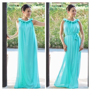 Bridesmaid dress  Aqua  turquoise  chiffon sleeveless  Beach long maxi  dress