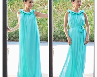 Bridesmaid dress  Aqua  turquoise  chiffon sleeveless  Beach long maxi  dress