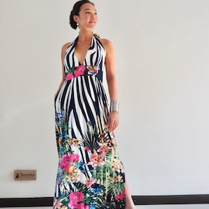 Blue Flowery dress, floral dress,floral maxi dress,blue dress,sexy maxi dress,  Beach Dress,halter dress, long dress,maxi dress,Sun dress