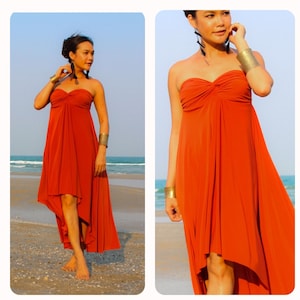 Rust orange dress, woman Dress,   Strapless dress, asymmetrical dress,  maxi dress,  all size all colors