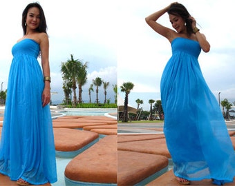 Bridesmaids dress, Blue dress, chiffon dress,long dress,  maxi dress, woman dress , all size