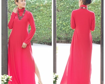 Red Turtleneck dress,Maxi dress,Long dress,Long sleeve dress, Dress all size