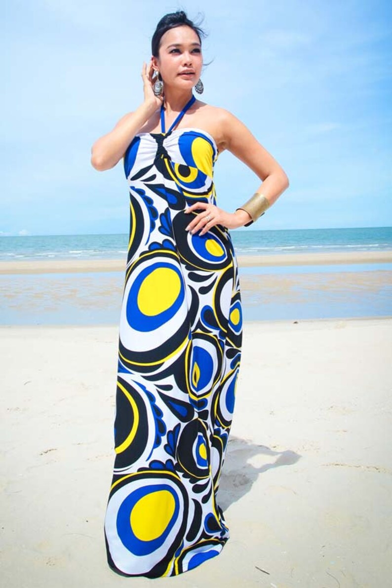 blue and yellow halter top