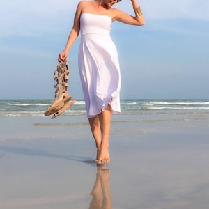 White Or Off White strapless short dress Mid calf length beach wear all size