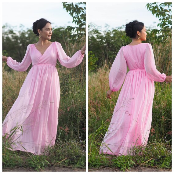 pink chiffon long sleeve dress