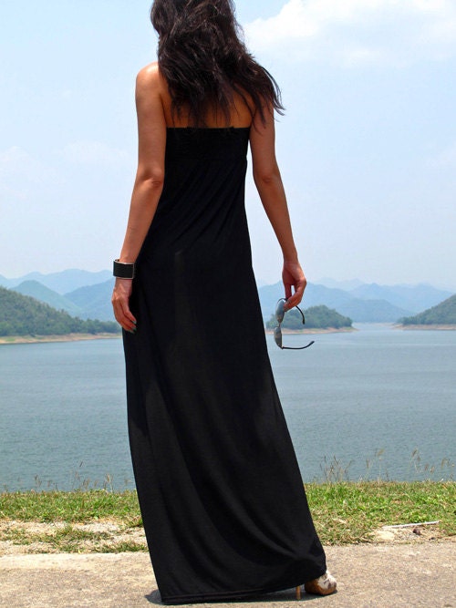tube top beach dress Swimwear Sexy Deep V Plunge neck Pleated High Slit Tube Top Dress Sexy –  Aqua Miato main image 0