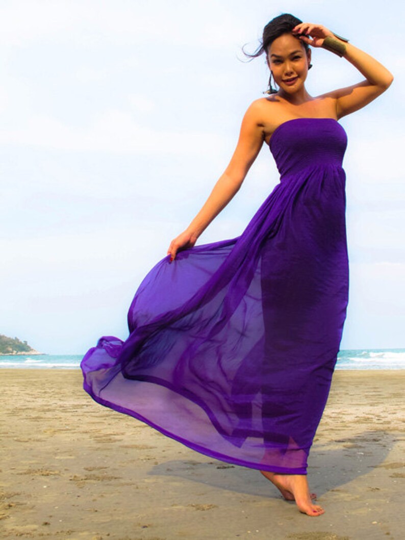 Purple Chiffon Strapless Beach Evening Long Maxi Sun Dress All - Etsy