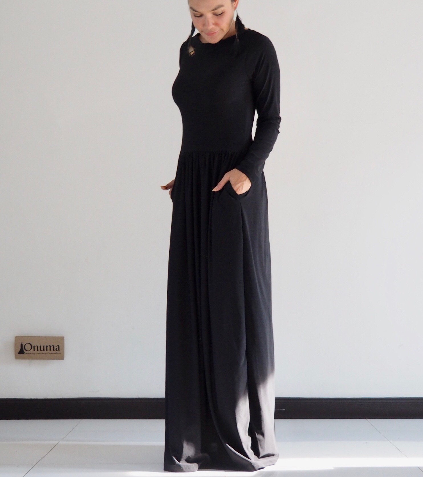 Black long sleeve dressblack dress black long dress Beach | Etsy