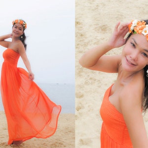 Vestido de dama de honor, vestido naranja, vestido de gasa, vestido de maternidad, vestido de mujer, vestido largo, vestido de playa, toda la talla