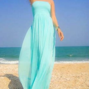 Bridesmaids light mint soft mint  turquoise  strapless  chiffon long maxi dress All size