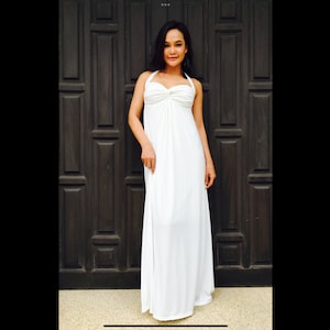 Vestido blanco o blanquecino, vestido de mujer, vestido halter, vestido largo, vestido maxi, vestido de playa, vestido de sol, todos los tamaños