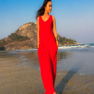 Rotes Ärmelloses langes Maxikleid in allen Größen