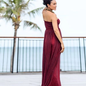 Red Burgandy wine chiffon strapless long maxi dress all size image 4