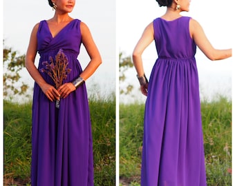 Purple bridesmaids dress dress  chiffon sleeveless long maxi dress all size