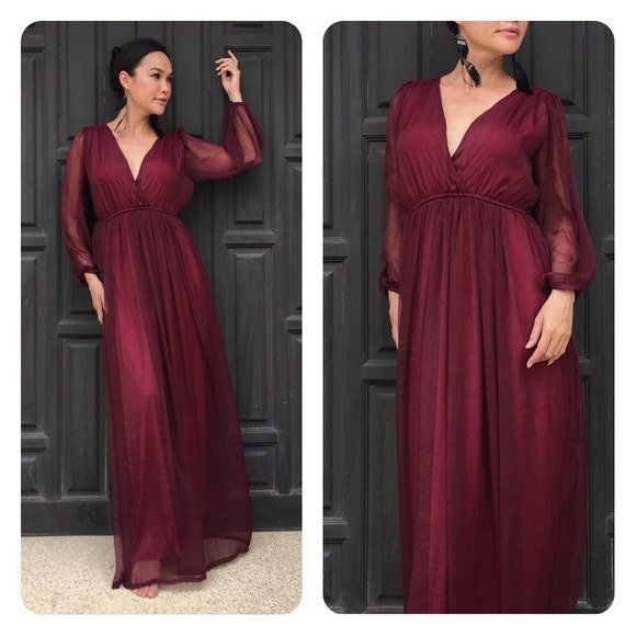 chiffon burgundy maxi dress
