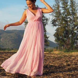 Roze bruidsmeisjesjurk zwangerschapsjurk mouwloze lange maxi-jurk van chiffon alle maten
