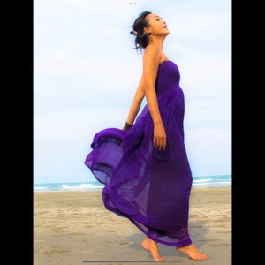 Purple chiffon Strapless  Beach evening long maxi Sun dress all size