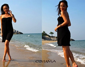 Zwarte strapless korte jurk zomer strand jurk alle grootte alle kleuren