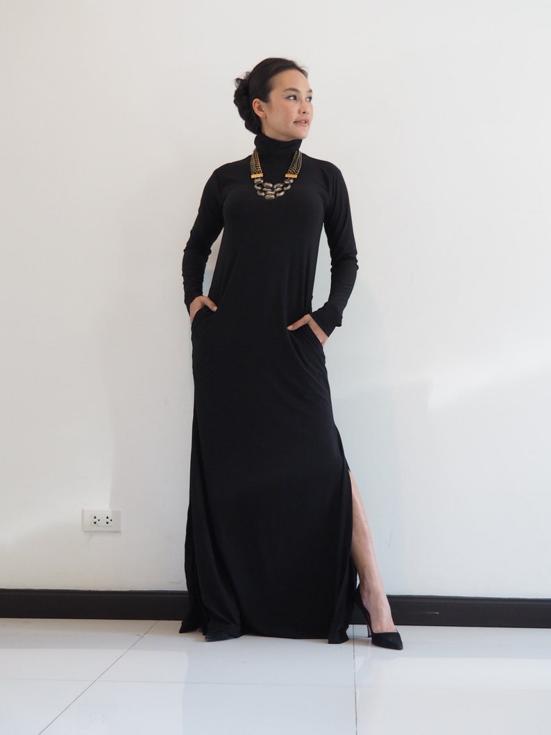 Turtleneck dressMaxi dressLong dressLong sleeve dressBlack image 3