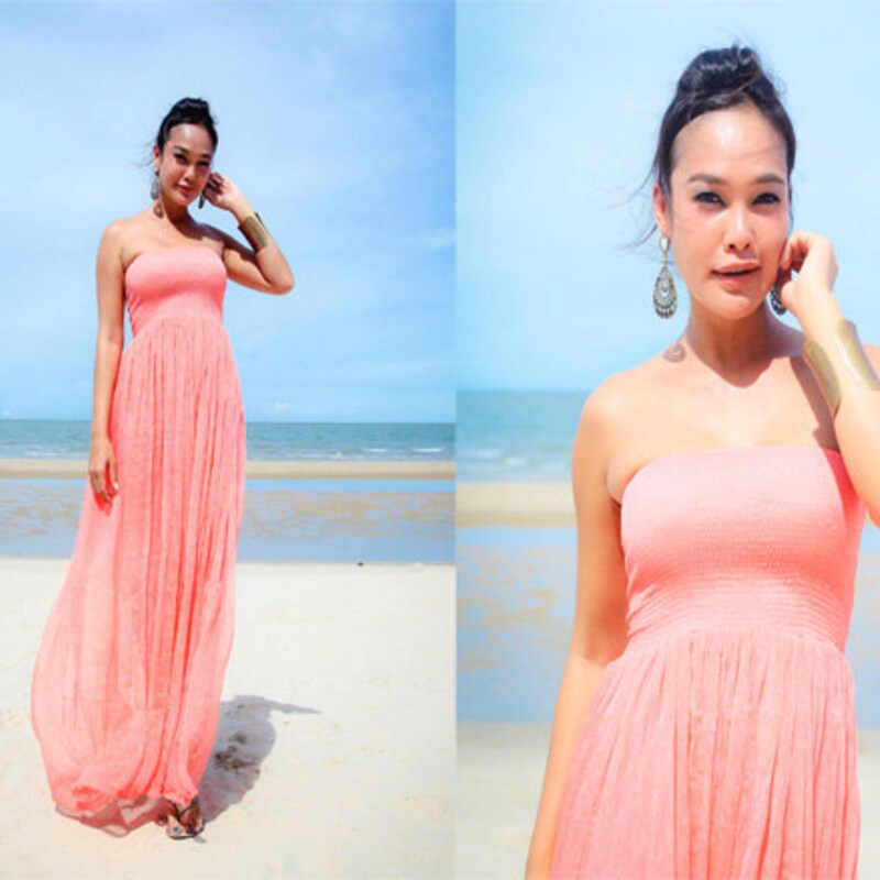 Tea-Length Chiffon Lace Dress Coral main image 1