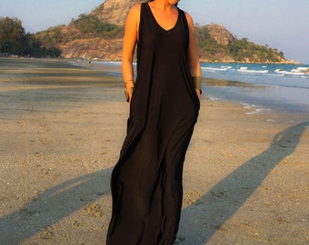 Zwarte Mouwloze lange maxi jurk all size