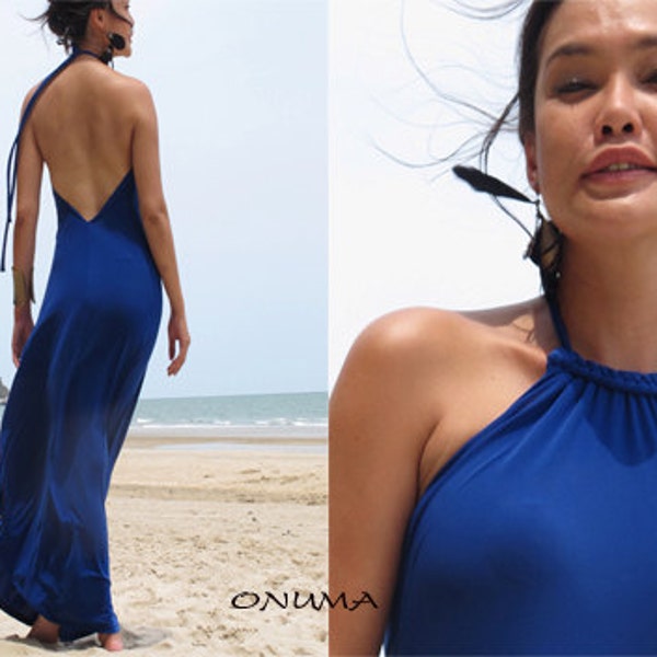 Royal Blue Dress,beach dress,Halter Dress,open backless Dress, long dress,maxi dress sun evening