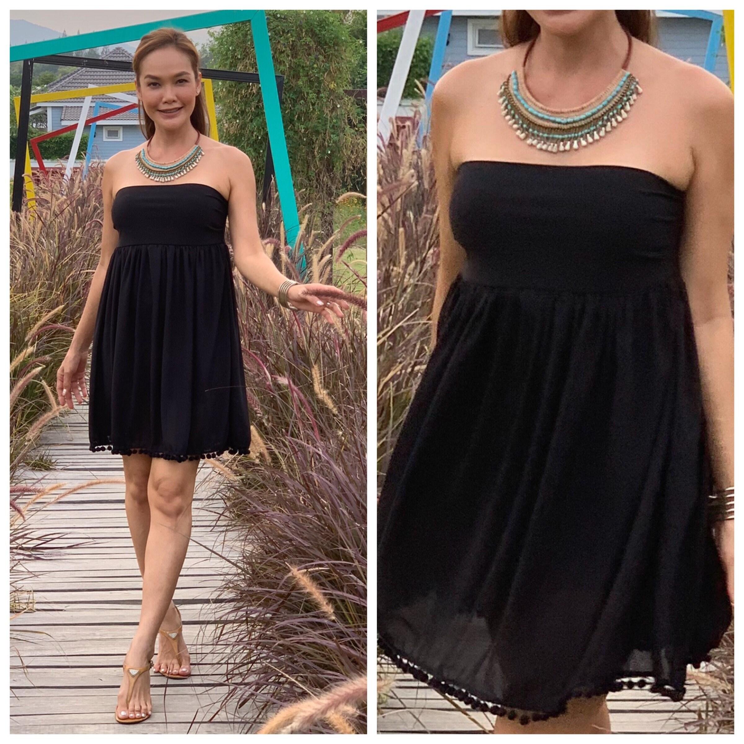 Gasa negra strapless Vestido corto de todas las tallas Etsy Mexico