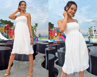White chiffon short dress knee length one size All size