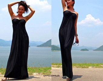 Black Strapless  Beach evening long maxi Sun dress All size