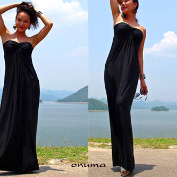 Noir Strapless Beach soirée longue maxi Robe soleil Toutes les tailles