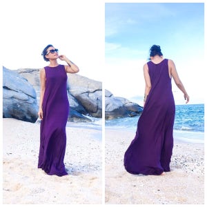 Dark purple  Sleeveless  Beach evening long maxi Sun dress All size