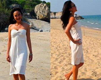 Off White strapless   Knee length short dress All size