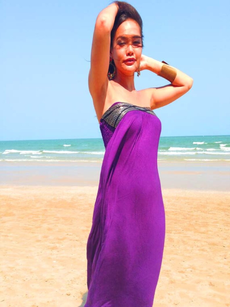 Purple Strapless Beach evening long maxi Sun dress One size | Etsy