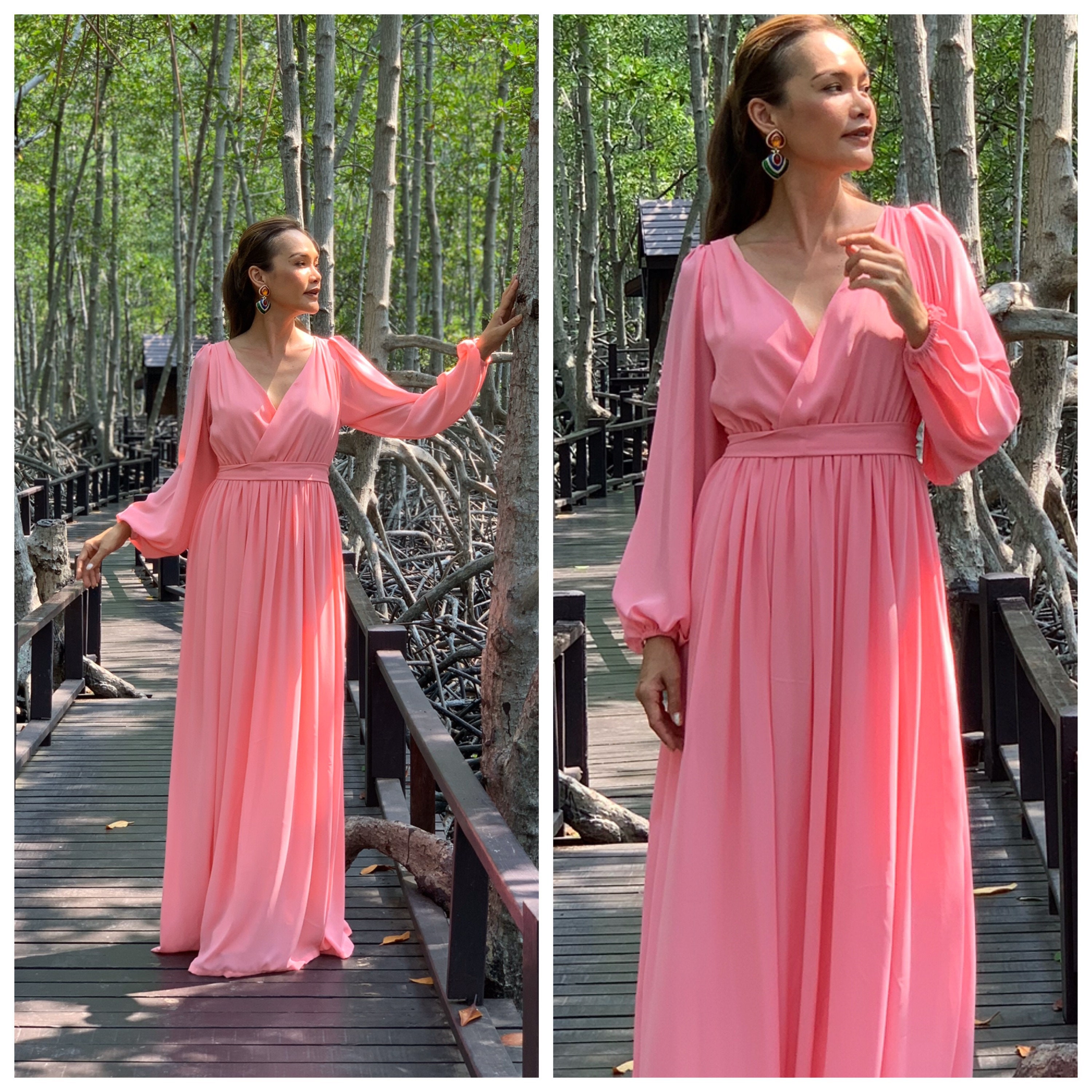 Long Peach Dress - Etsy