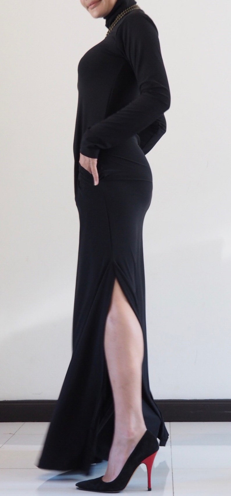 Turtleneck dressMaxi dressLong dressLong sleeve dressBlack image 5