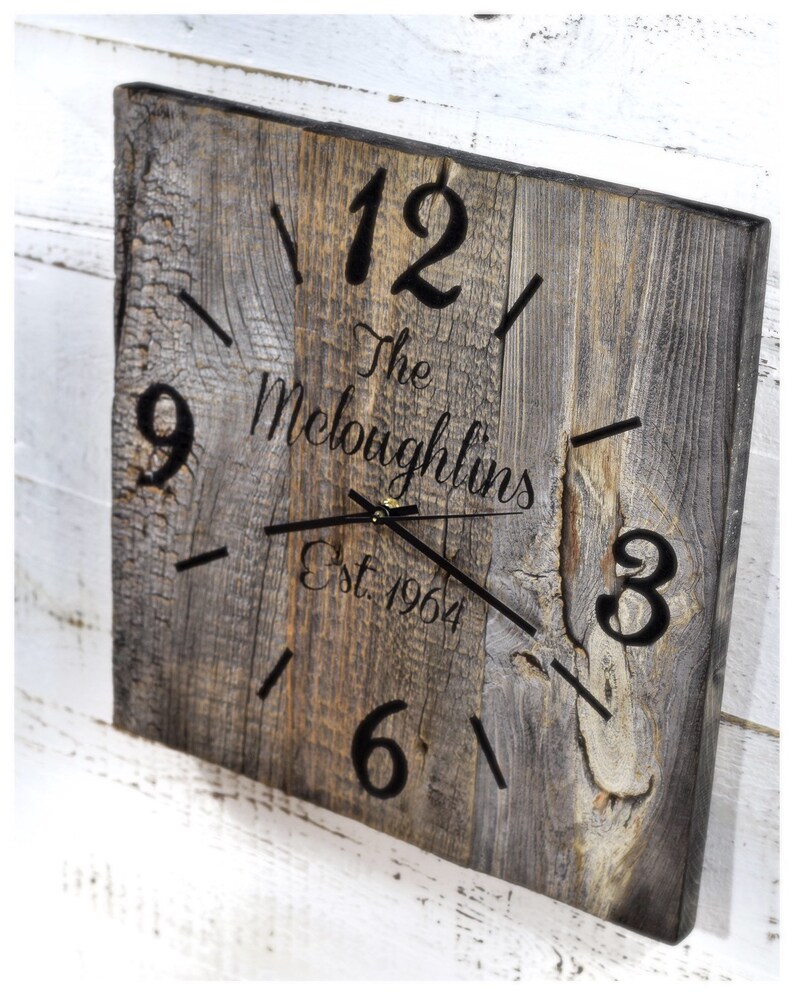 Reclaimed Barn Wood Clock Custom Family Name Clock Large Etsy