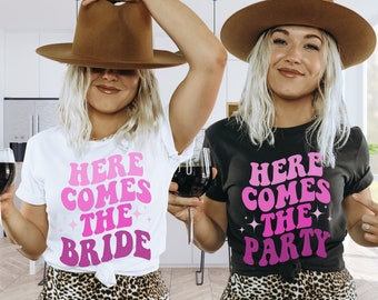 Bachelorette Party Shirts for the Bride, Bridesmaid Gifts, Here comes the Party Tees, Group Party Favor Shirts, Bridal Party Shirt for women