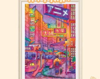 Magische Metro · A4 Druck · Japan · Niedliche Wandkunst · Magisch